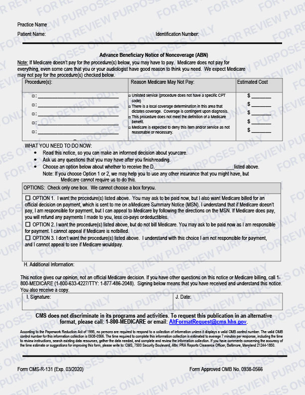 Customized Advanced Beneficiary Notice (ABN) - Required